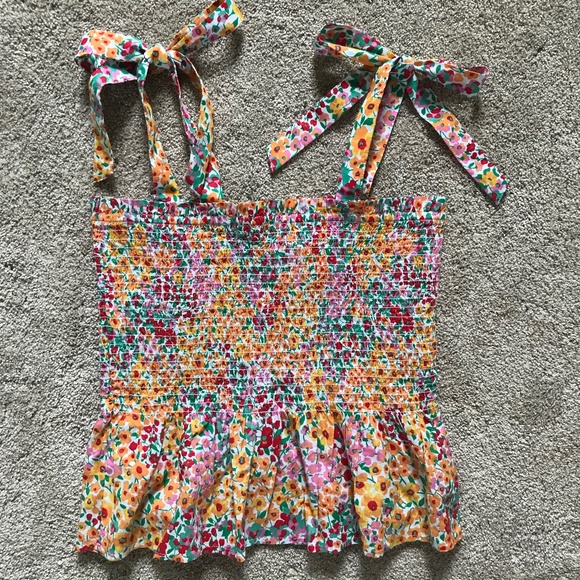 🍁3/50$!! NWT! J. Crew Peplum Floral Tie Shoulder Smocked Corset Flounce Top - Picture 1 of 8